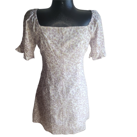 Dazy White Short Puff Sleeve Dress with Lilac Ditzy Floral Print L - Picture 6 of 7